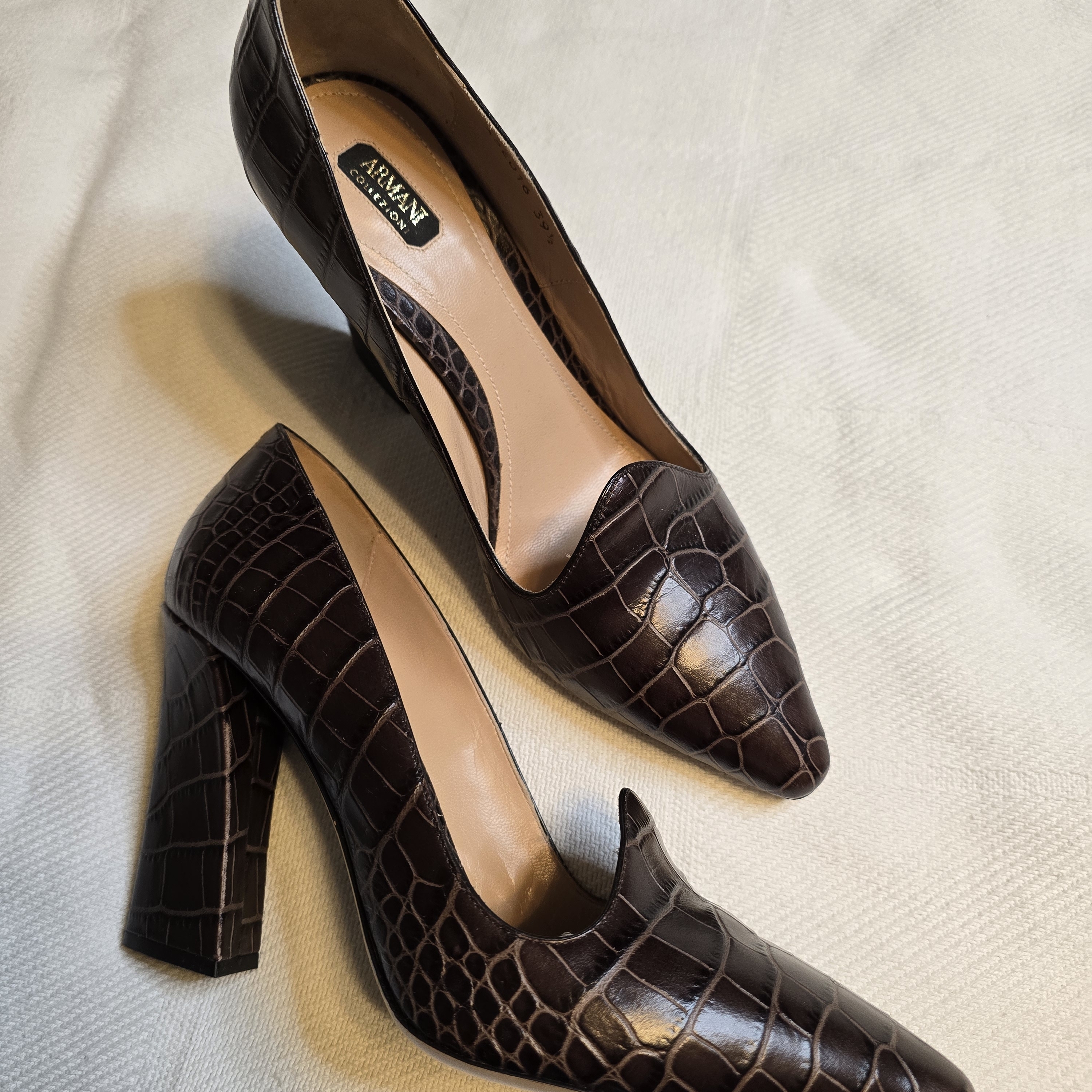 Armani Collezioni Women's Brown Croc-Embossed Heels
